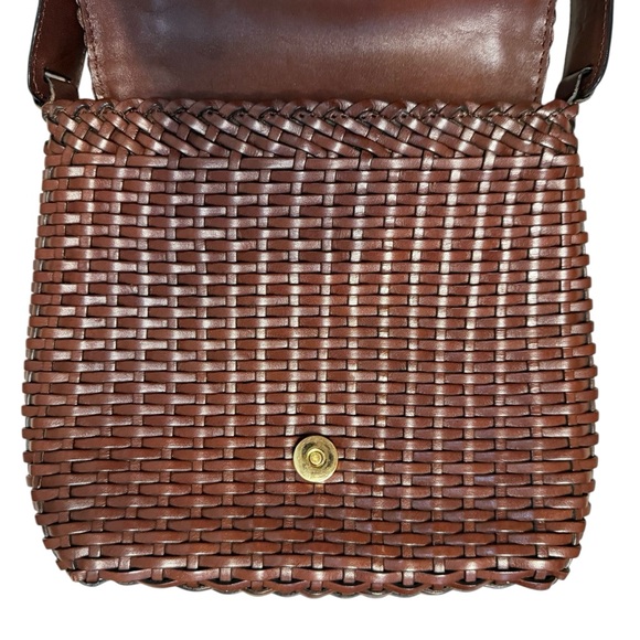 Talbots Leather Woven Crossbody Shoulder Bag Mahogany Brown Vintage - Picture 5 of 10